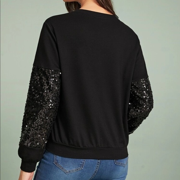 Contrast sequin sleeve pullover - black - Picture 3 of 6